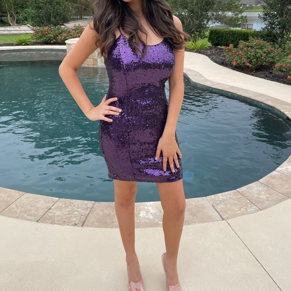 Purple sequins homecoming dress